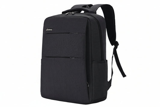 Black backpack on a white background