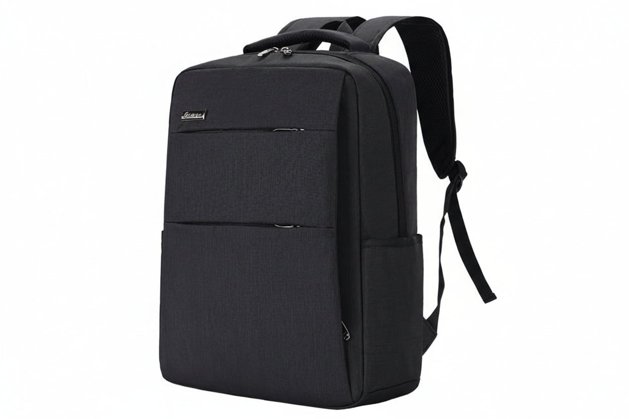 Black backpack on a white background