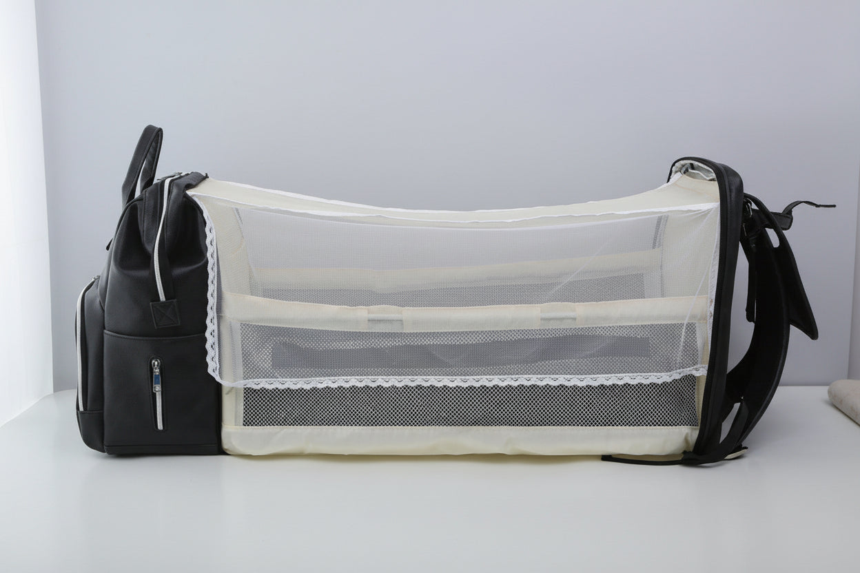 Black and transparent mesh bag on a white background