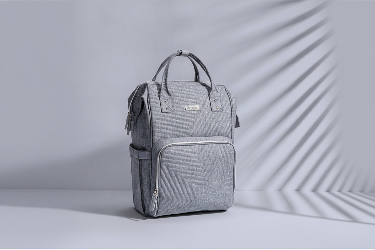 Gray backpack on a light gray background