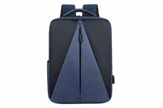 Blue and black backpack on a white background