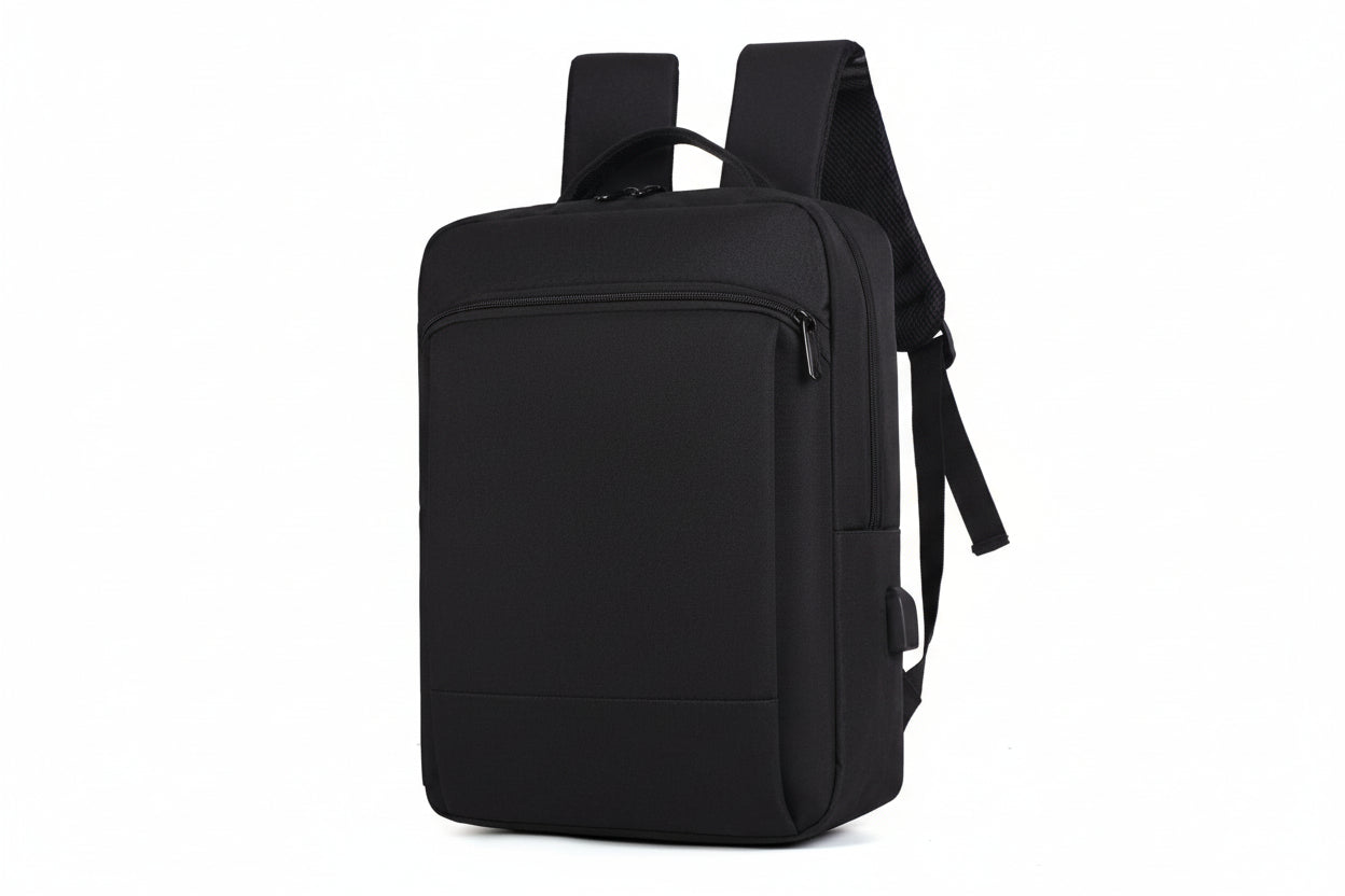 Black backpack on a white background