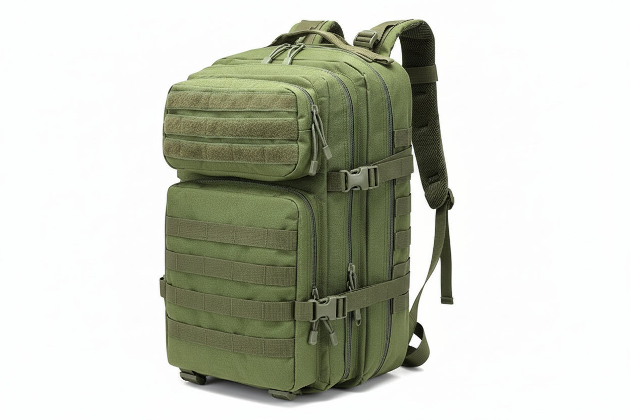 Green tactical backpack shown on a white background