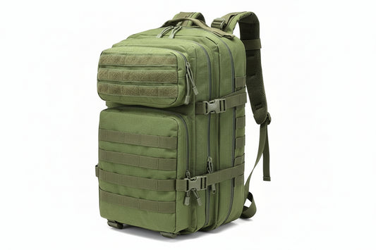 Green tactical backpack shown on a white background