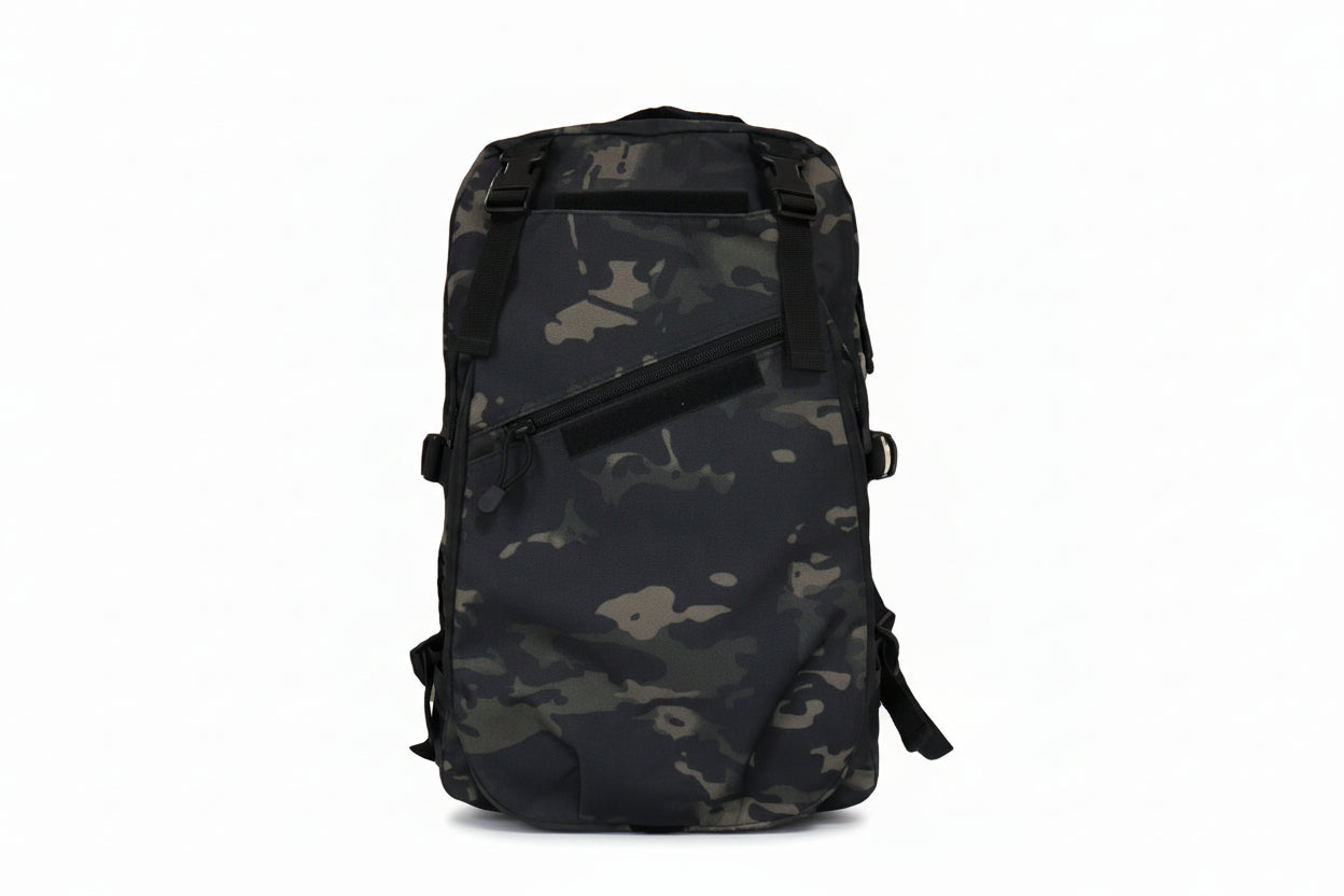 Camouflage backpack on a white background