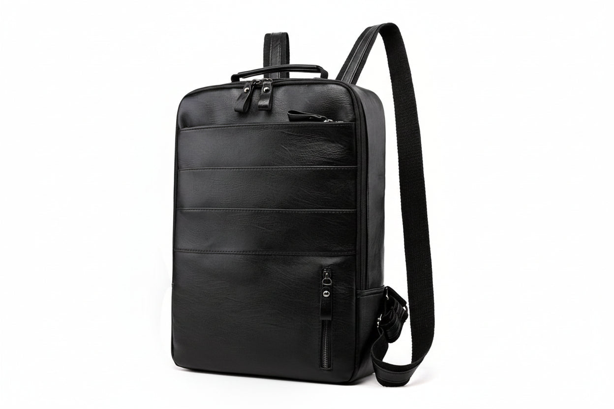 Black backpack on a white background