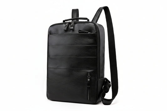 Black backpack on a white background