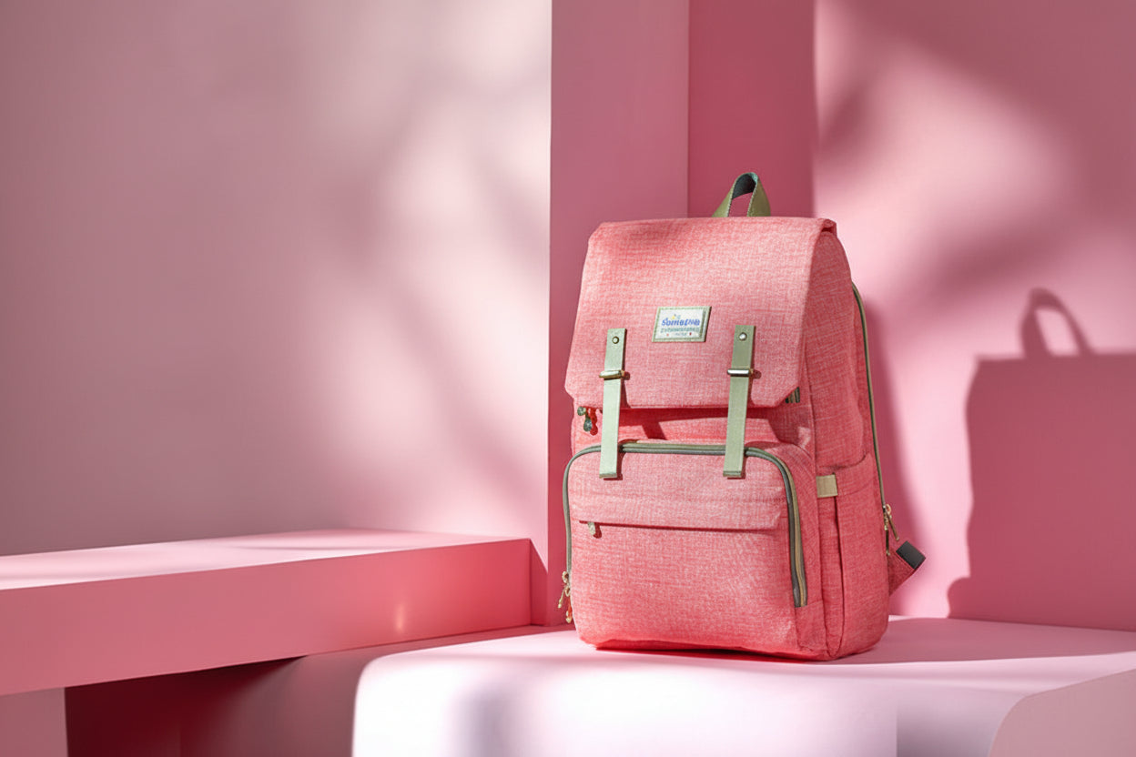 Pink backpack on a pink background